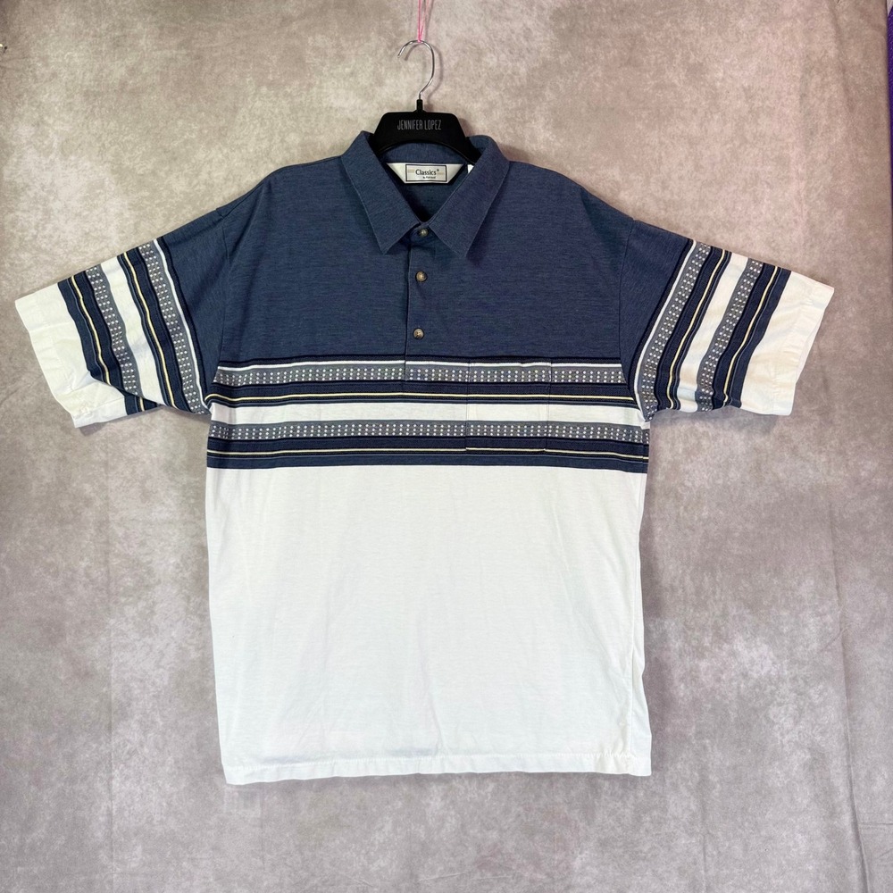 Classics by Palmland Polo Shirt Men XXL Blue White Striped Colorblock Nautical